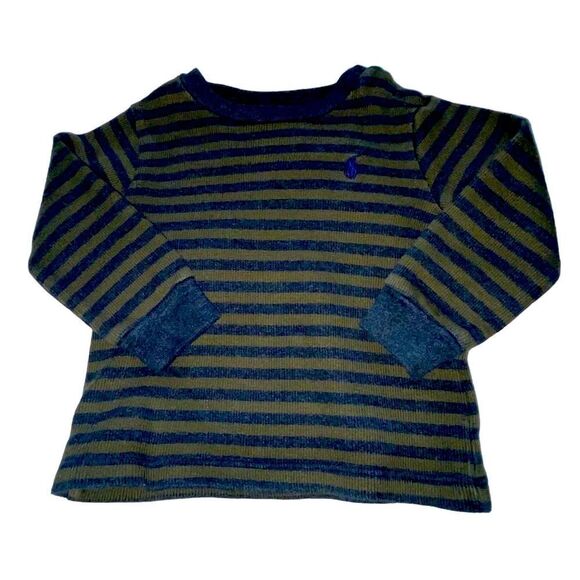 Ralph Lauren Waffle Knit Stripe Long Sleeve Tee - Picture 1 of 13